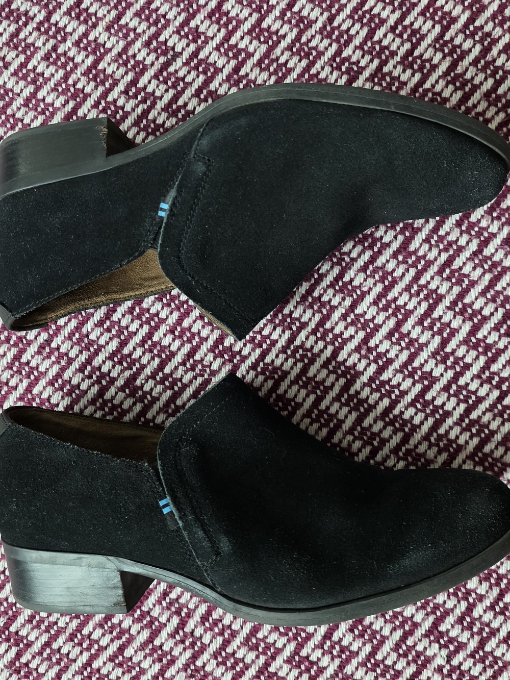Toms Black Suede Ankle Booties with Low Block Heel